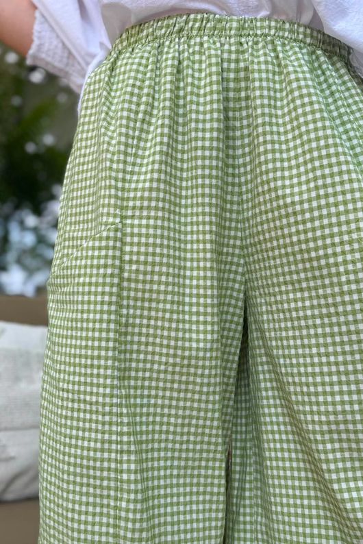 Arbi Gingham Relaxed Barrel Pant Green